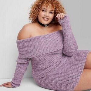 wild fable Lilac Off-Shoulder Knit Mini Dress